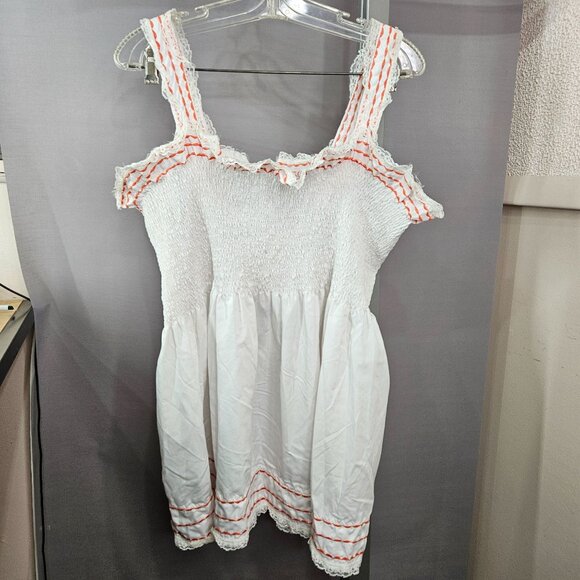 Smocked Sleeveless Tank Top Women White Ruffled Straps Button Open Back Closure - Picture 5 of 10